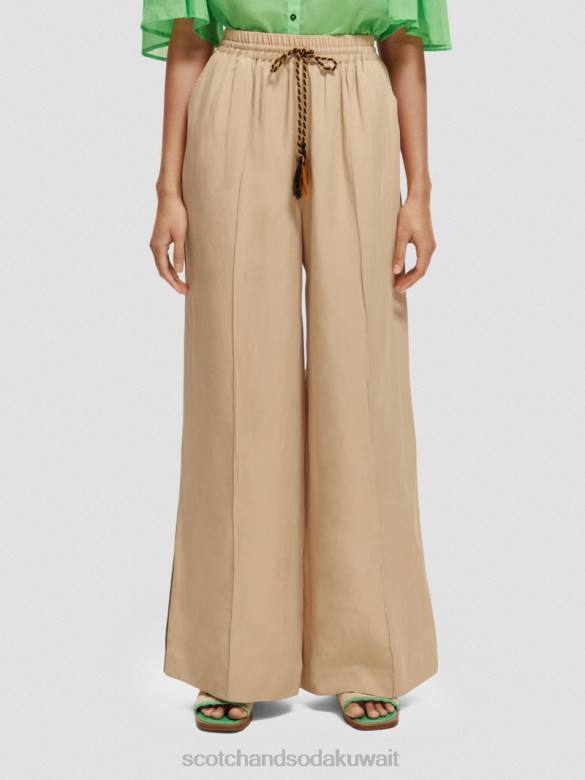 ملابس Scotch & Soda الأمل السراويل الشاهقة واسعة الساق رمل ناعم نحيف N0V4163