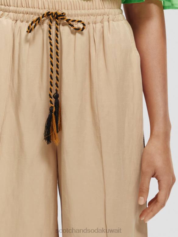 ملابس Scotch & Soda الأمل السراويل الشاهقة واسعة الساق رمل ناعم نحيف N0V4163