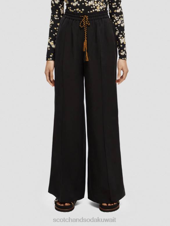 ملابس Scotch & Soda الأمل السراويل الشاهقة واسعة الساق أسود نحيف N0V4164