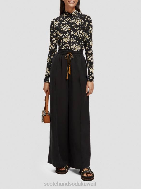 ملابس Scotch & Soda الأمل السراويل الشاهقة واسعة الساق أسود نحيف N0V4164