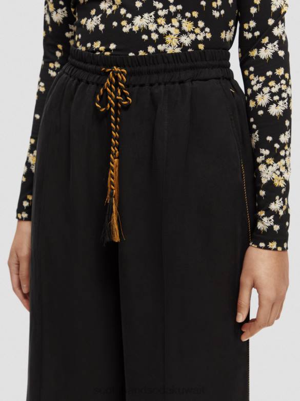 ملابس Scotch & Soda الأمل السراويل الشاهقة واسعة الساق أسود نحيف N0V4164