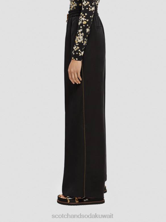 ملابس Scotch & Soda الأمل السراويل الشاهقة واسعة الساق أسود نحيف N0V4164