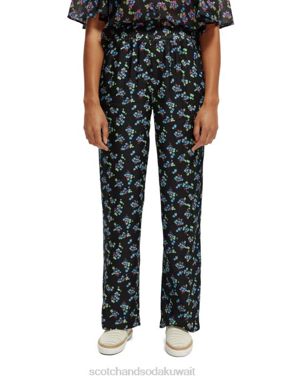 ملابس Scotch & Soda طباعة جيا متوسطة الارتفاع واسعة الساق بانسي ايكات اسود نحيف N0V4166