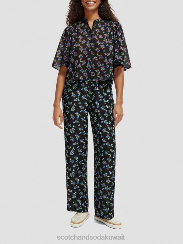 ملابس Scotch & Soda طباعة جيا متوسطة الارتفاع واسعة الساق بانسي ايكات اسود نحيف N0V4166