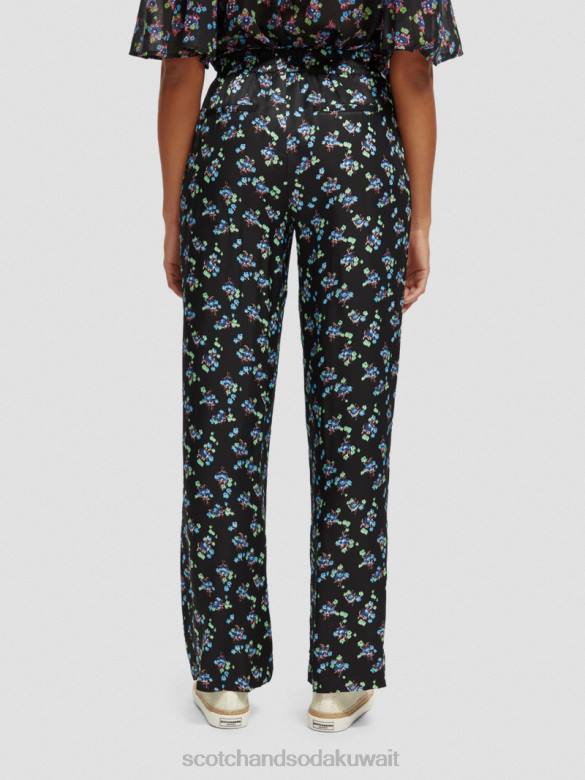 ملابس Scotch & Soda طباعة جيا متوسطة الارتفاع واسعة الساق بانسي ايكات اسود نحيف N0V4166