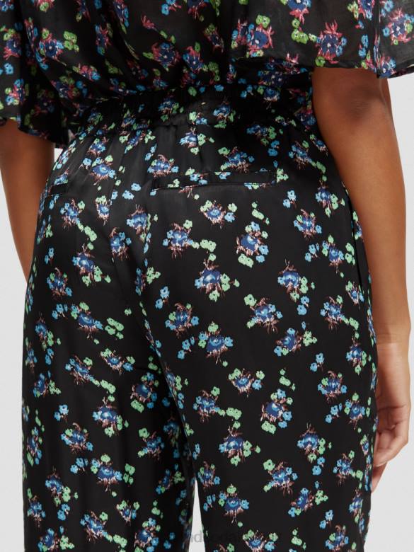 ملابس Scotch & Soda طباعة جيا متوسطة الارتفاع واسعة الساق بانسي ايكات اسود نحيف N0V4166