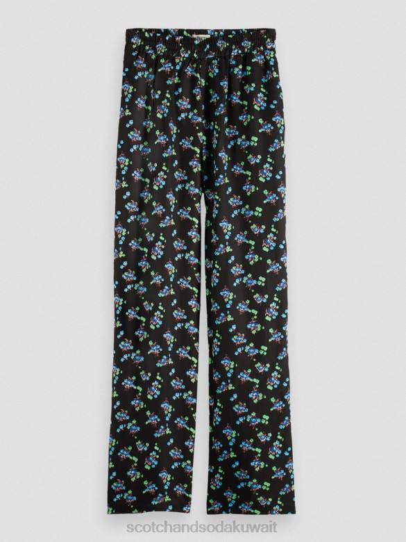 ملابس Scotch & Soda طباعة جيا متوسطة الارتفاع واسعة الساق بانسي ايكات اسود نحيف N0V4166