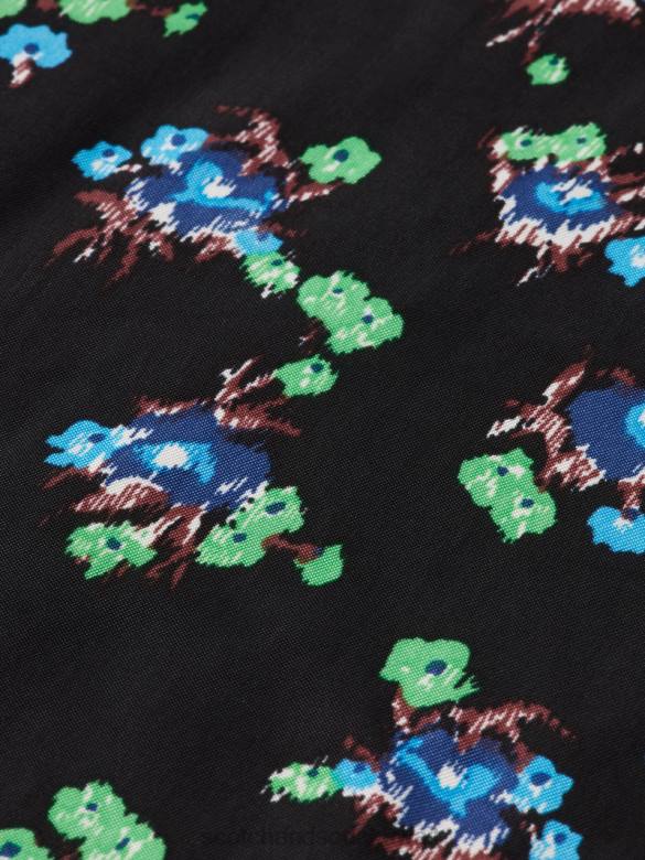 ملابس Scotch & Soda طباعة جيا متوسطة الارتفاع واسعة الساق بانسي ايكات اسود نحيف N0V4166