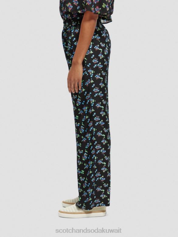 ملابس Scotch & Soda طباعة جيا متوسطة الارتفاع واسعة الساق بانسي ايكات اسود نحيف N0V4166