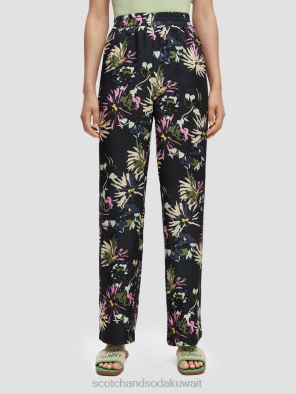 ملابس Scotch & Soda طباعة جيا متوسطة الارتفاع واسعة الساق أستر أسود نحيف N0V4168
