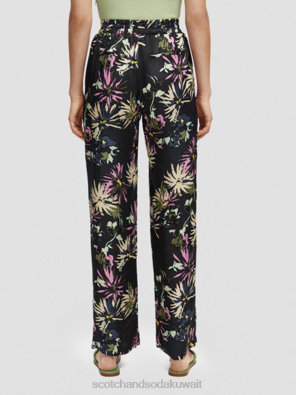 ملابس Scotch & Soda طباعة جيا متوسطة الارتفاع واسعة الساق أستر أسود نحيف N0V4168
