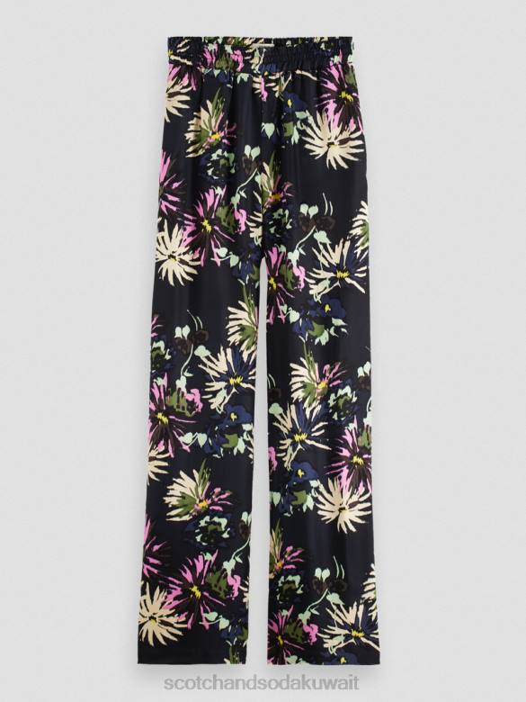 ملابس Scotch & Soda طباعة جيا متوسطة الارتفاع واسعة الساق أستر أسود نحيف N0V4168