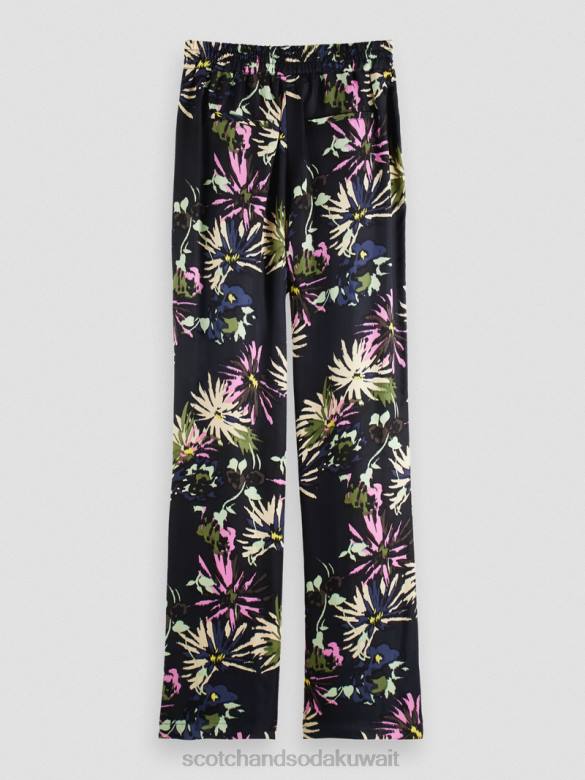 ملابس Scotch & Soda طباعة جيا متوسطة الارتفاع واسعة الساق أستر أسود نحيف N0V4168