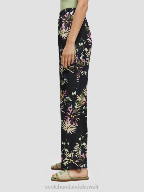 ملابس Scotch & Soda طباعة جيا متوسطة الارتفاع واسعة الساق أستر أسود نحيف N0V4168