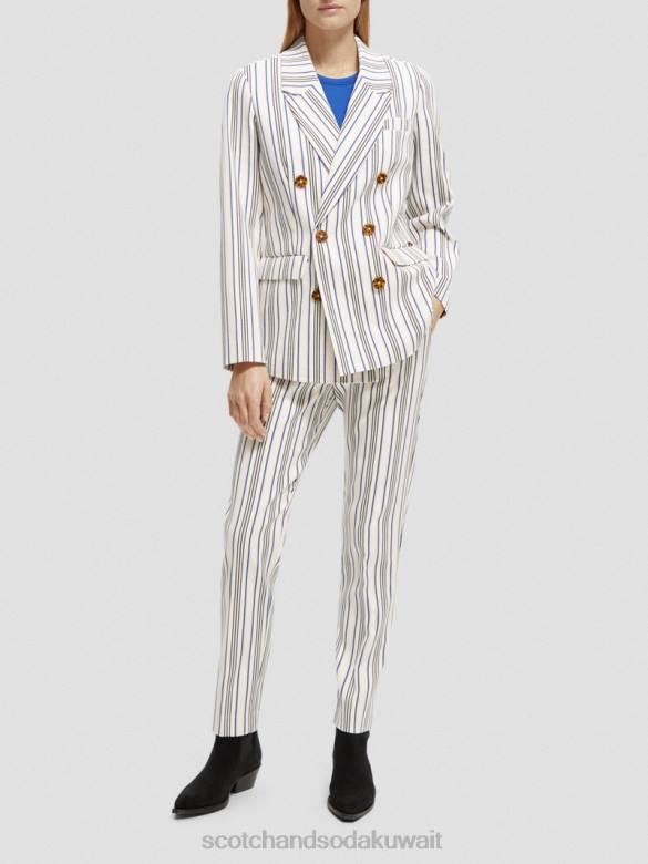 ملابس Scotch & Soda سترة مخططة مزدوجة الصدر خطوط وردية زرقاء نحيف N0V4172