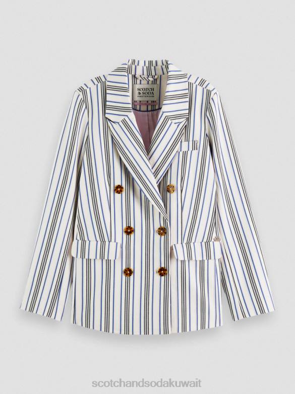 ملابس Scotch & Soda سترة مخططة مزدوجة الصدر خطوط وردية زرقاء نحيف N0V4172