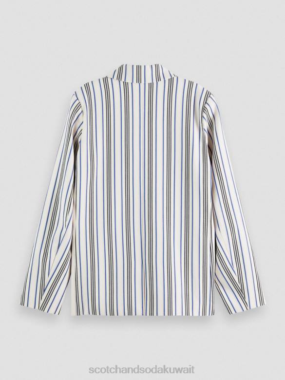 ملابس Scotch & Soda سترة مخططة مزدوجة الصدر خطوط وردية زرقاء نحيف N0V4172