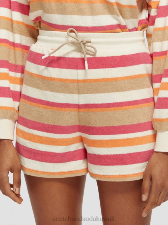 ملابس Scotch & Soda شورت مخطط عالي الارتفاع الفانيليا البيضاء نحيف N0V4179