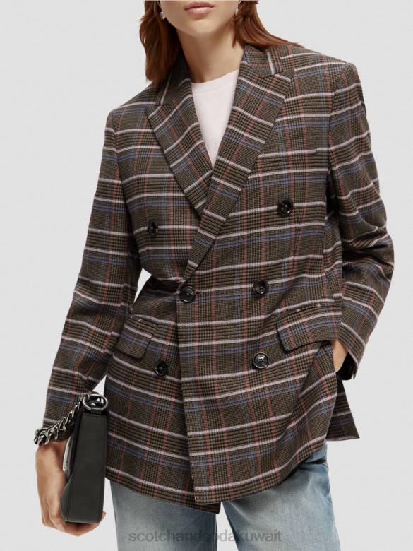 ملابس Scotch & Soda بليزر كاروهات مزدوج الصدر من تصميم هيريتيج البوب ​​التراث نحيف N0V4180