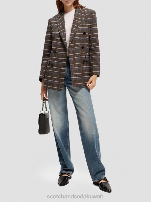 ملابس Scotch & Soda بليزر كاروهات مزدوج الصدر من تصميم هيريتيج البوب ​​التراث نحيف N0V4180