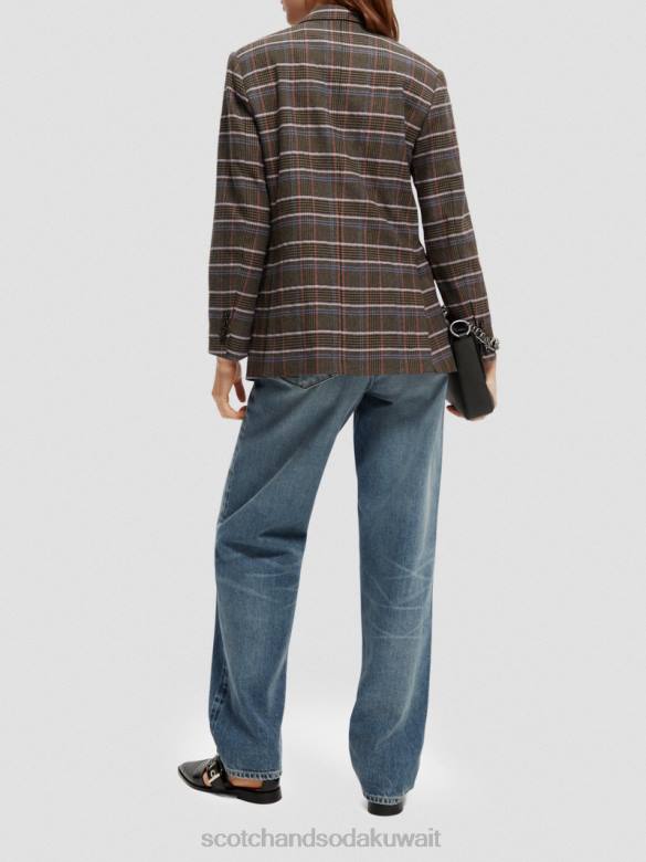 ملابس Scotch & Soda بليزر كاروهات مزدوج الصدر من تصميم هيريتيج البوب ​​التراث نحيف N0V4180