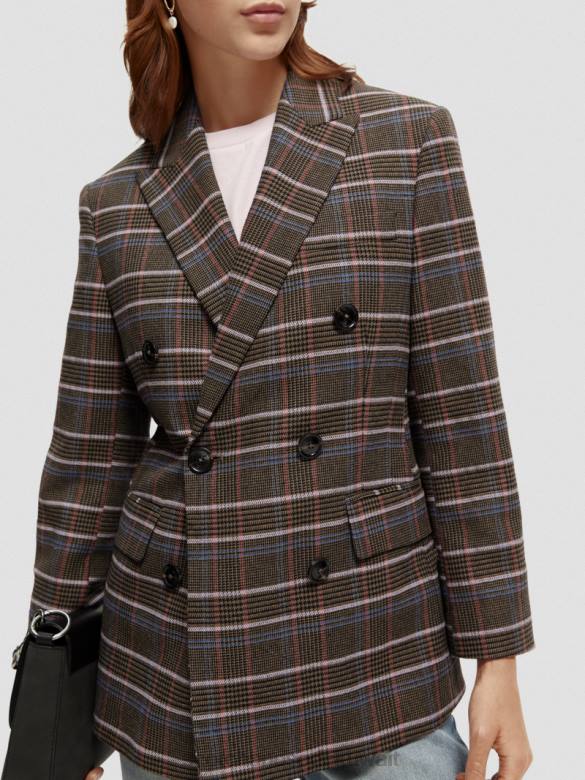 ملابس Scotch & Soda بليزر كاروهات مزدوج الصدر من تصميم هيريتيج البوب ​​التراث نحيف N0V4180