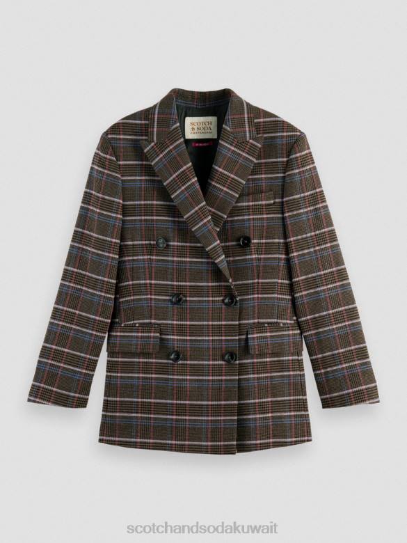 ملابس Scotch & Soda بليزر كاروهات مزدوج الصدر من تصميم هيريتيج البوب ​​التراث نحيف N0V4180