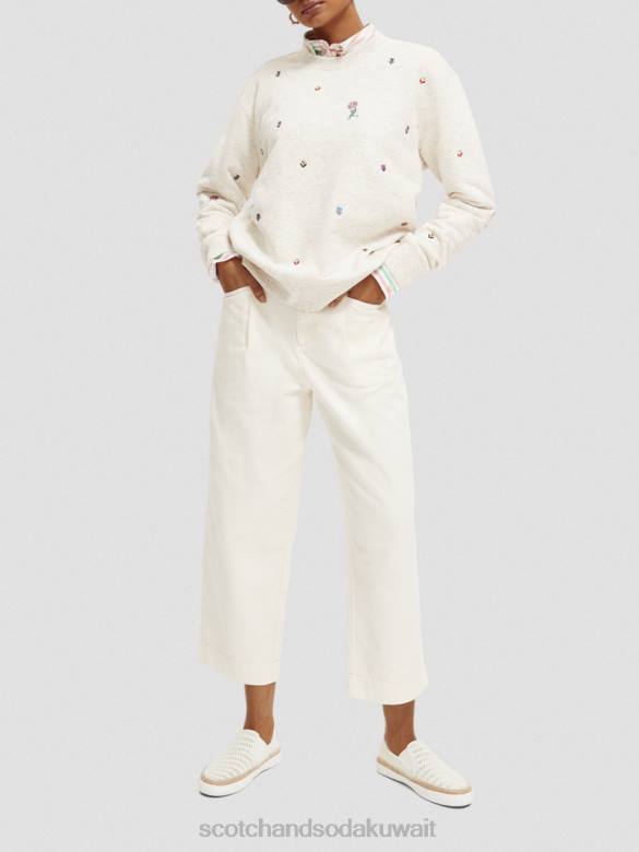 ملابس Scotch & Soda سترة مطرزة مريحة مزيج الفانيليا الأبيض نحيف N0V4183