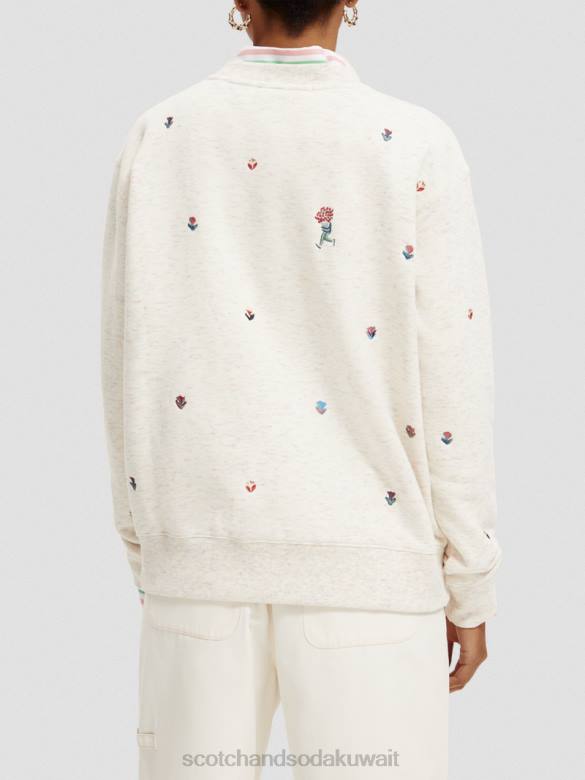 ملابس Scotch & Soda سترة مطرزة مريحة مزيج الفانيليا الأبيض نحيف N0V4183