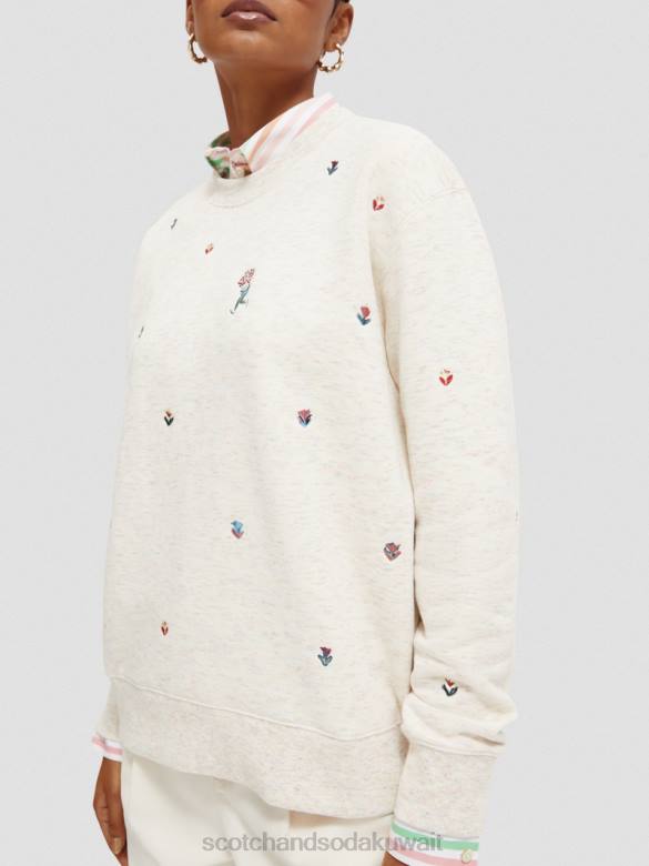 ملابس Scotch & Soda سترة مطرزة مريحة مزيج الفانيليا الأبيض نحيف N0V4183