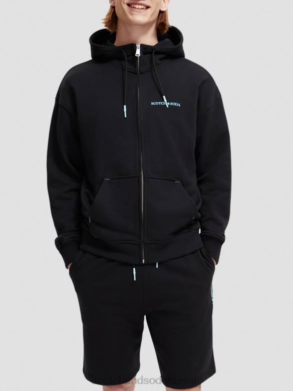 ملابس Scotch & Soda هوديي من القطن العضوي بسحاب أسود نحيف N0V4189