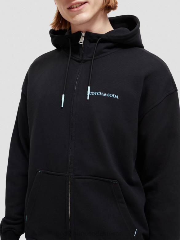 ملابس Scotch & Soda هوديي من القطن العضوي بسحاب أسود نحيف N0V4189