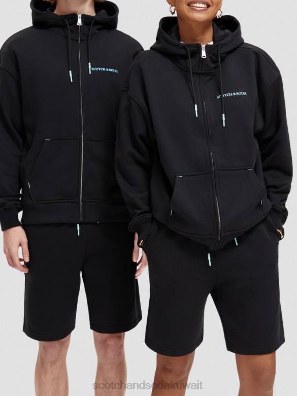 ملابس Scotch & Soda هوديي من القطن العضوي بسحاب أسود نحيف N0V4189