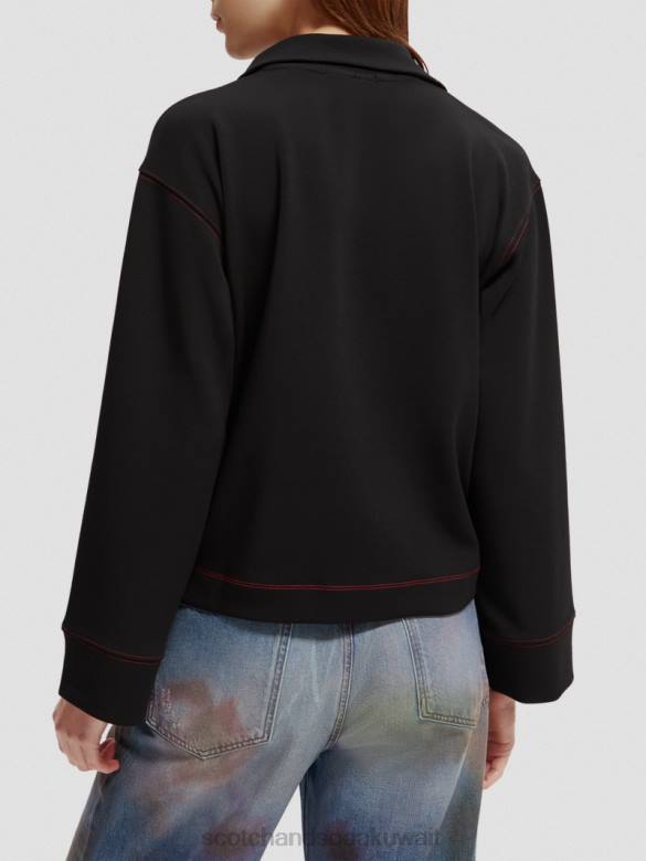 ملابس Scotch & Soda سترة نصف سحاب بأكمام البوق أسود نحيف N0V4190