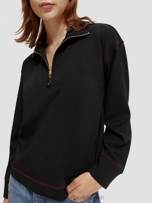 ملابس Scotch & Soda سترة نصف سحاب بأكمام البوق أسود نحيف N0V4190