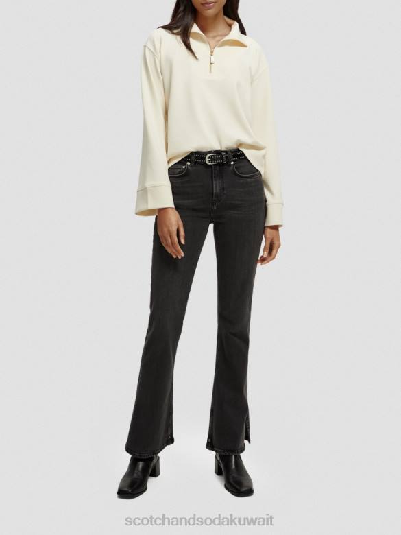 ملابس Scotch & Soda سترة نصف سحاب بأكمام البوق الفانيليا البيضاء نحيف N0V4192