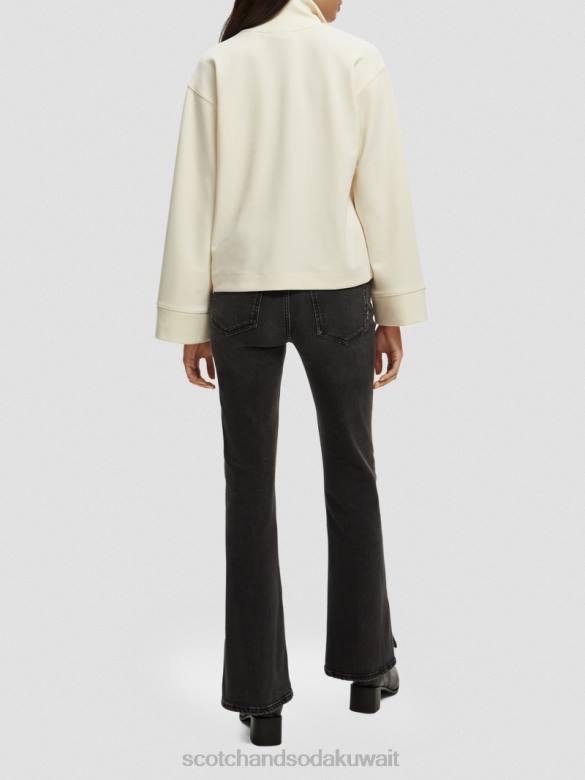 ملابس Scotch & Soda سترة نصف سحاب بأكمام البوق الفانيليا البيضاء نحيف N0V4192