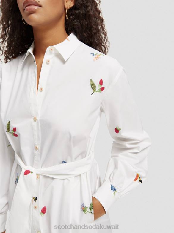 ملابس Scotch & Soda فستان قميص ميدي مطرز أبيض نحيف N0V419
