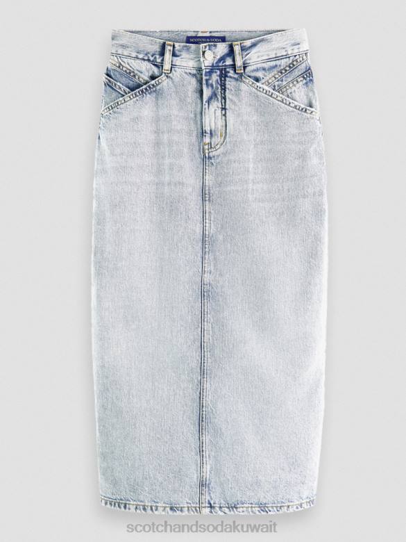 ملابس Scotch & Soda تنورة قلم رصاص ميدي من الدنيم عالية الارتفاع عهد جديد نحيف N0V41