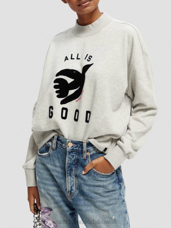 ملابس Scotch & Soda كنزة فضفاضة ذات رقبة على شكل قمع مزيج الرمادي نحيف N0V4200