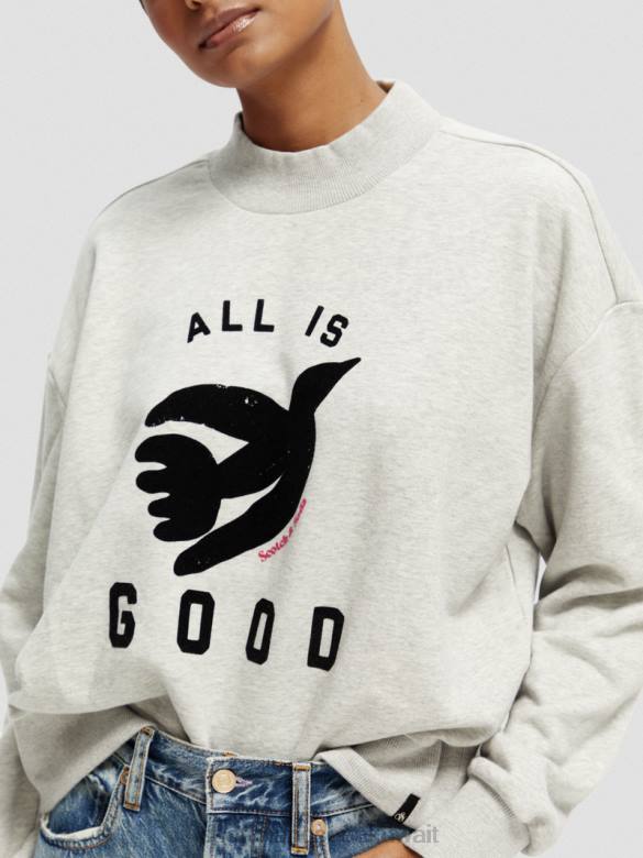 ملابس Scotch & Soda كنزة فضفاضة ذات رقبة على شكل قمع مزيج الرمادي نحيف N0V4200