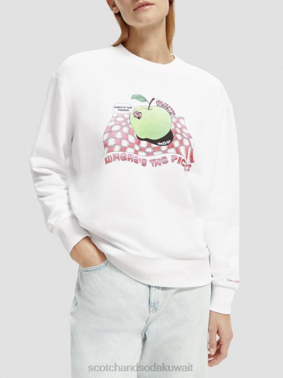 ملابس Scotch & Soda سترة فضفاضة ذات عمل فني عتيق أبيض نحيف N0V4205