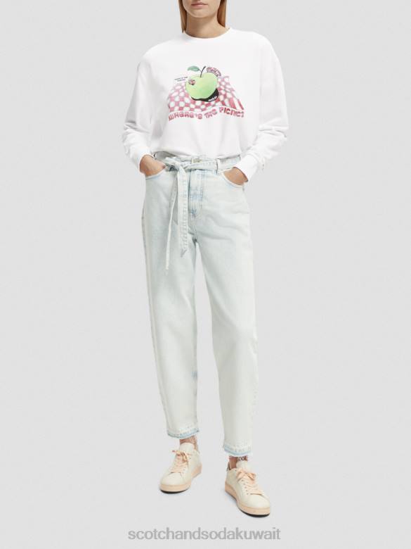 ملابس Scotch & Soda سترة فضفاضة ذات عمل فني عتيق أبيض نحيف N0V4205