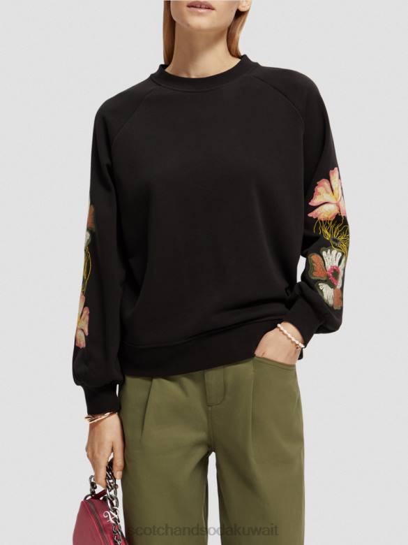 ملابس Scotch & Soda سترة بأكمام مطرزة أسود نحيف N0V4209