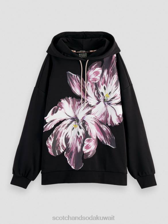 ملابس Scotch & Soda هوديي كبير الحجم مطلي بالتوليب أسود نحيف N0V4213