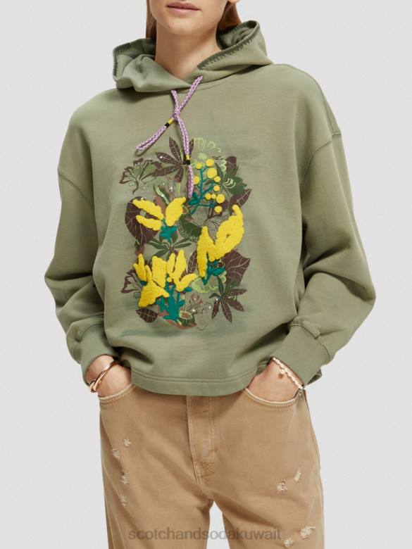 ملابس Scotch & Soda هوديي عمل فني فضفاض جيش نحيف N0V4214