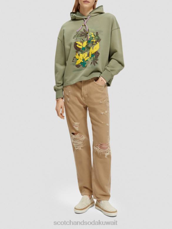 ملابس Scotch & Soda هوديي عمل فني فضفاض جيش نحيف N0V4214