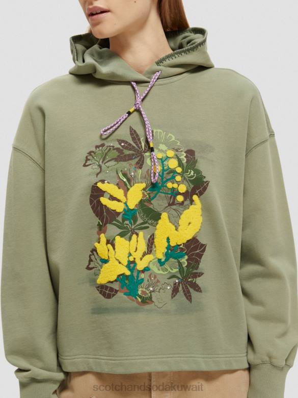 ملابس Scotch & Soda هوديي عمل فني فضفاض جيش نحيف N0V4214