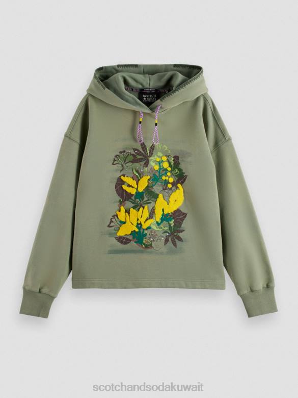 ملابس Scotch & Soda هوديي عمل فني فضفاض جيش نحيف N0V4214