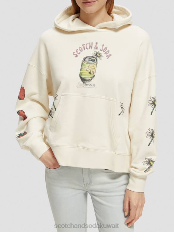 ملابس Scotch & Soda هوديي عمل فني فضفاض الفانيليا البيضاء نحيف N0V4216
